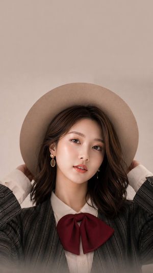Studio Fashion Portrait with Felt Hat — Ultra-realistic studio fashion portrait of a beautiful young woman (FACE GIVEN IN REFRANCE IMAGE) ,…