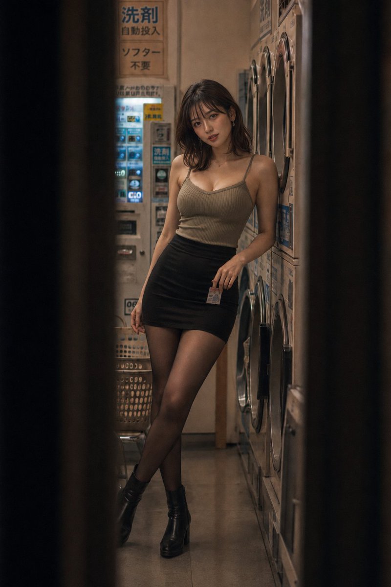 Cinematic Night Portrait at Coin Laundry