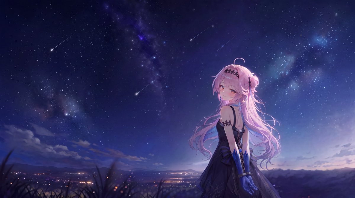 Anime Girl Under Meteor Starry Sky