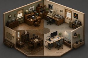 Isometric Room History Timeline AI image template preview