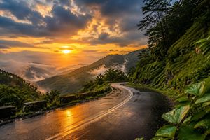 Breathtaking Mountain Road Sunset AI image template preview