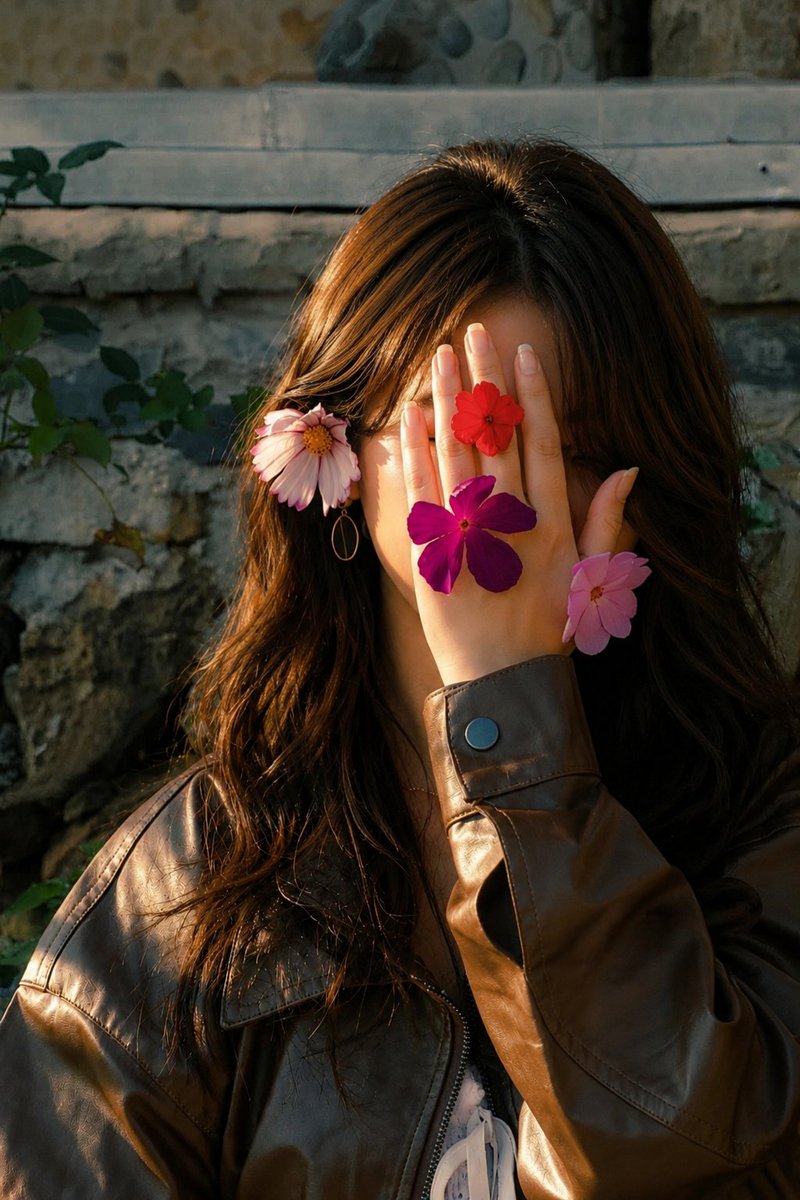 Mysterious Portrait with Floral Accents