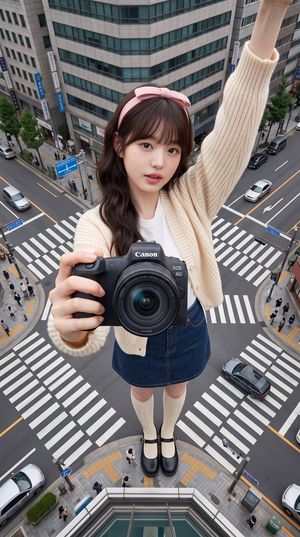 Giant Forced Perspective City Selfie AI image template preview
