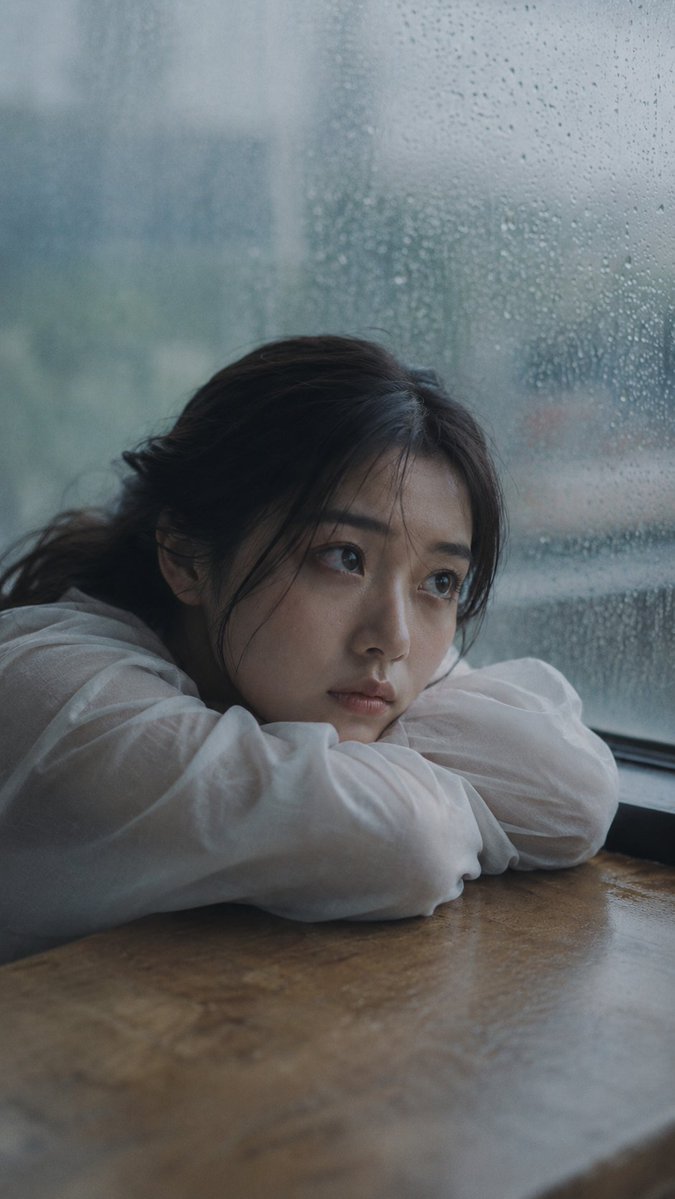Japanese Woman in Rain Portrait example 2