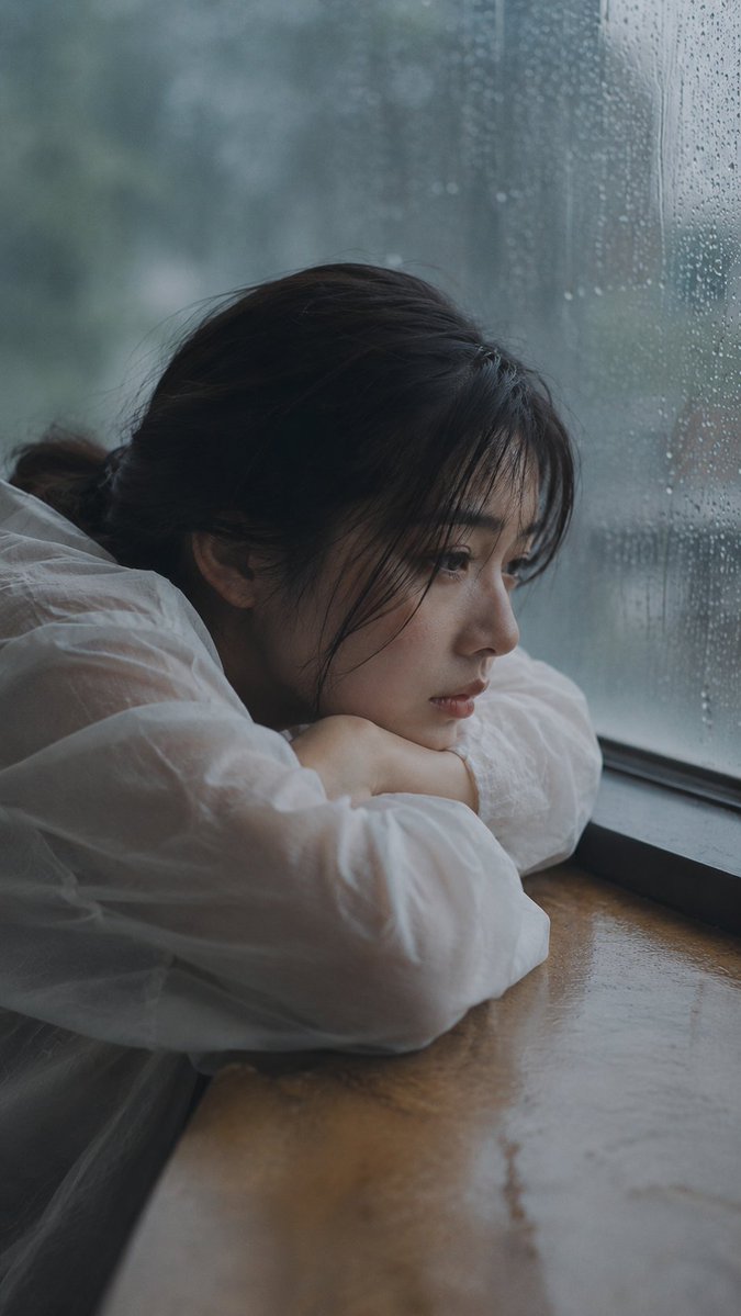 Japanese Woman in Rain Portrait example 3