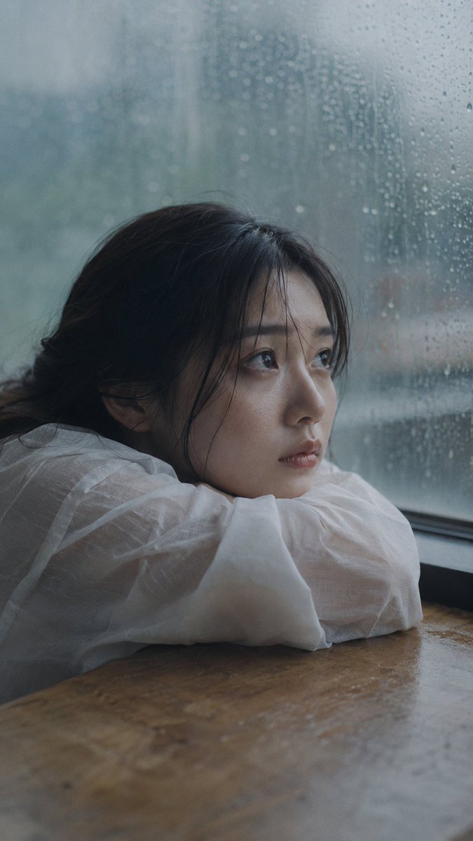 Japanese Woman in Rain Portrait