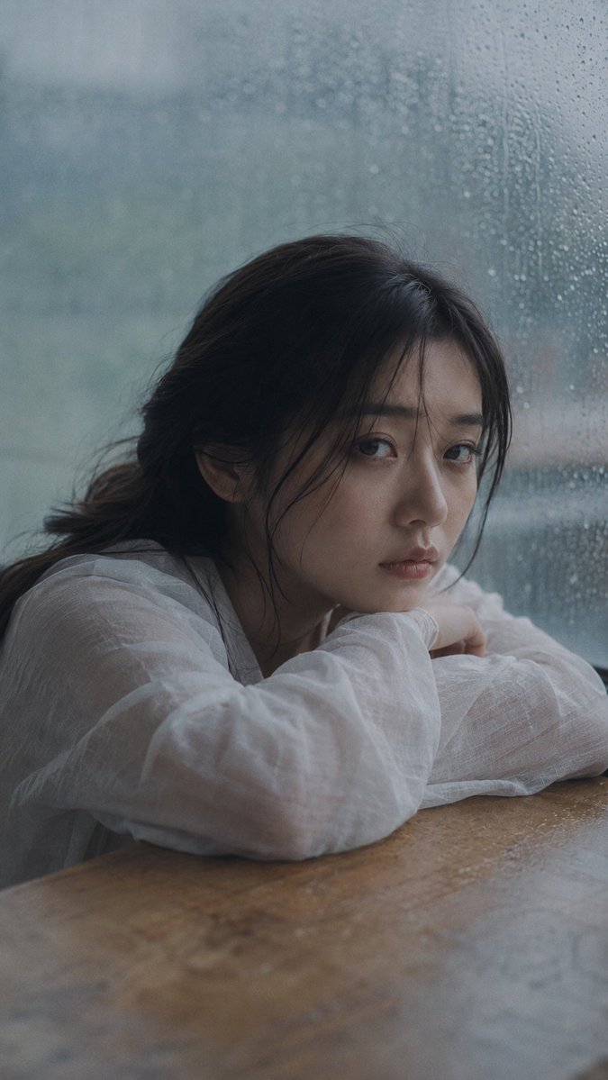 Japanese Woman in Rain Portrait example 4