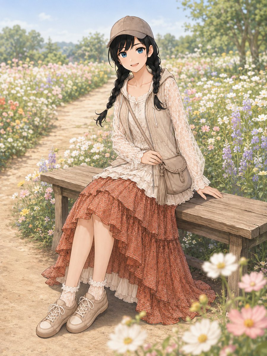 Anime Girl in Lace Garden Outfit