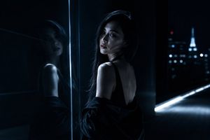 Moody Night Balcony Fashion Portrait AI image template preview