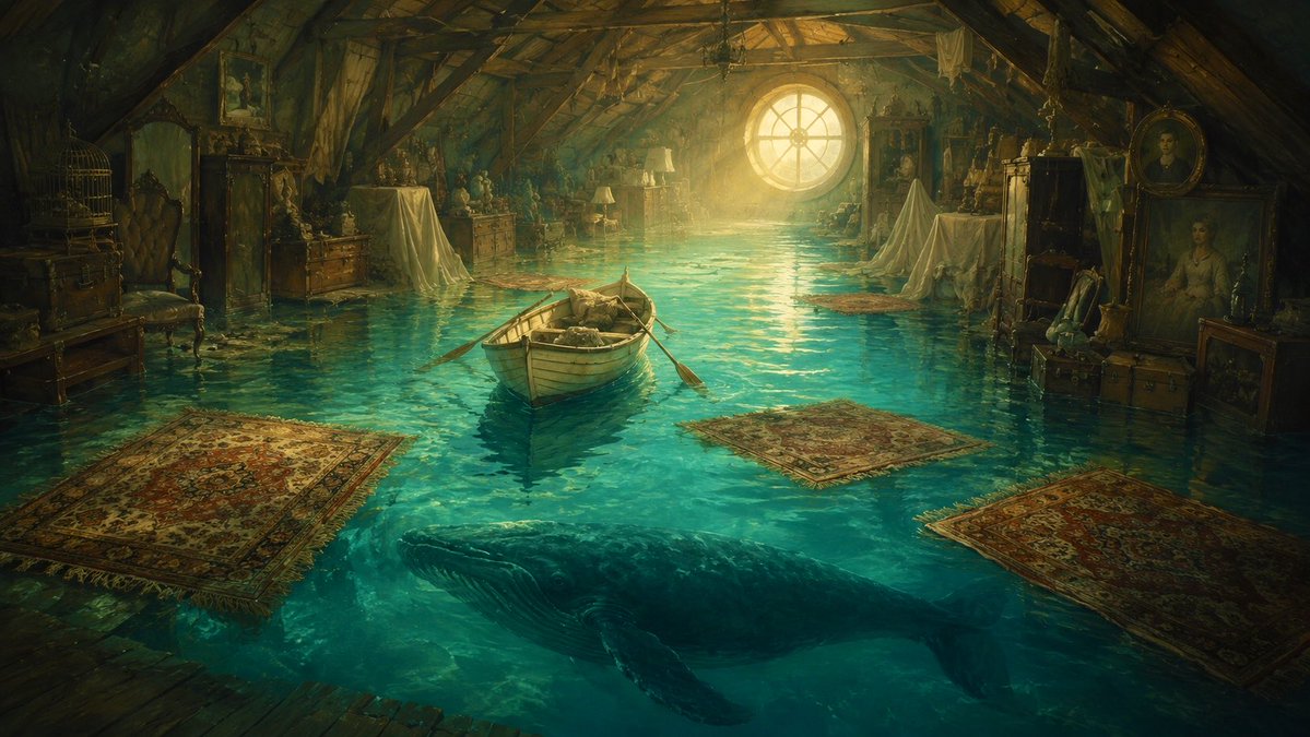 Surreal Ocean in the Attic Illustration