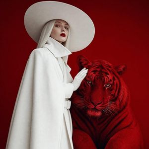 Surreal Crimson Tiger Portrait AI image template preview