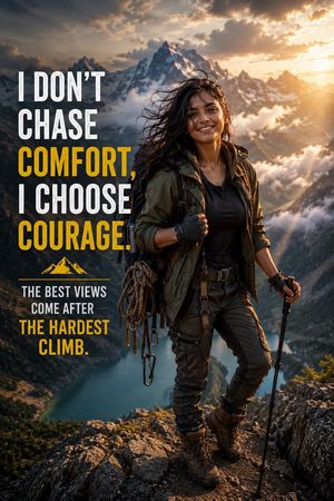 Cinematic Portrait of a Mountain Explorer AI image template preview