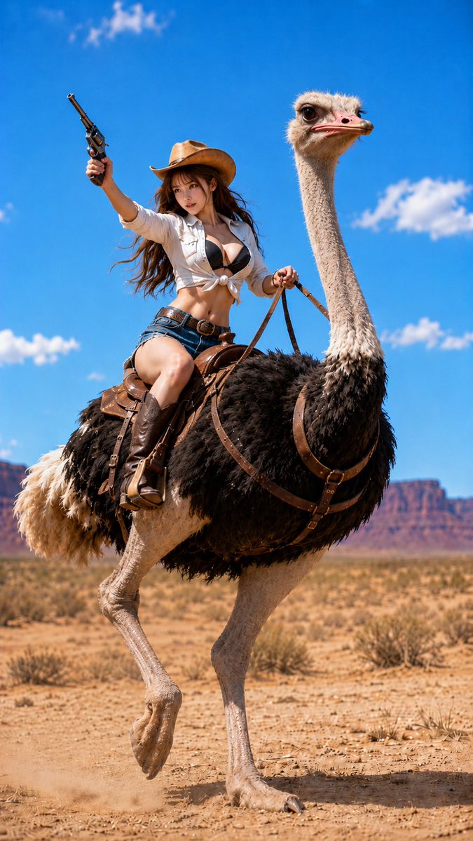 Cinematic Ostrich Rider in the Desert