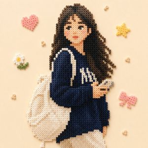 Beaded Pixel Art Portrait AI image template preview