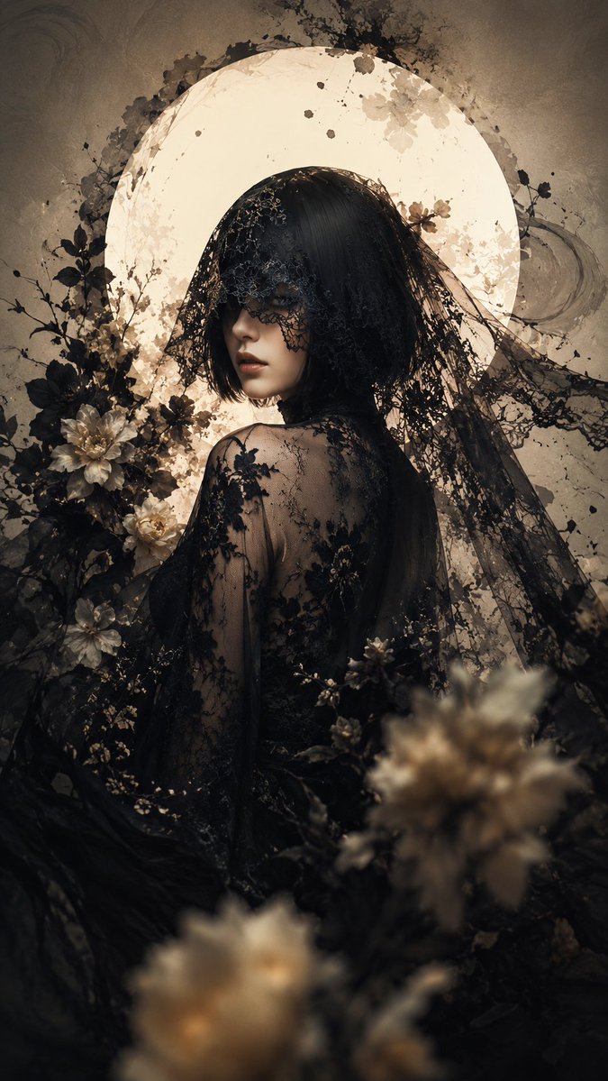 Gothic Lace Veil Moon Portrait