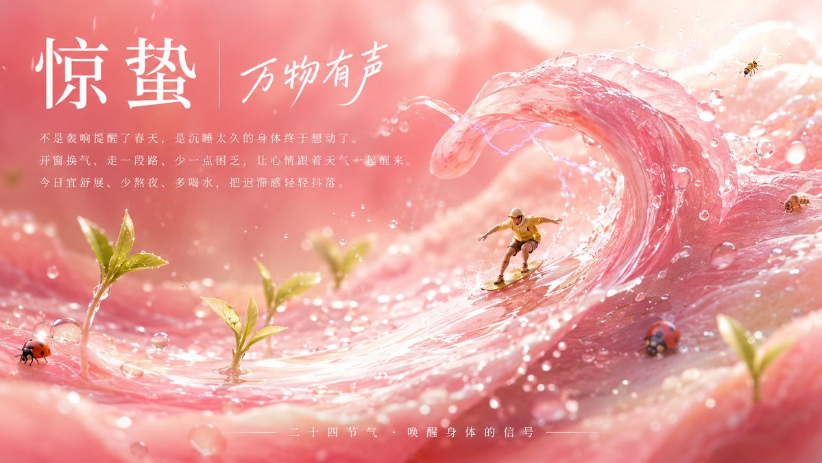 Jingzhe Pink Wave Solar Term Poster