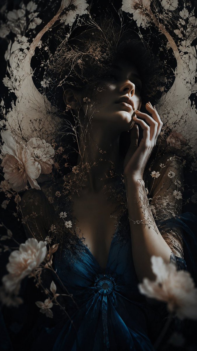 Dark Floral Chiaroscuro Portrait