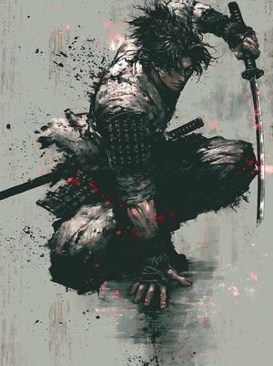Samurai Ink Wash Manga Art AI image template preview
