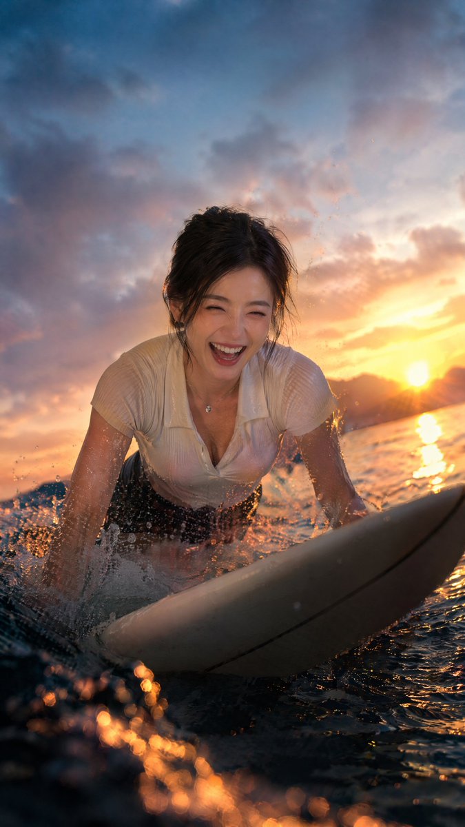 Laughing Surfer at Sunset
