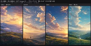 Four-Panel AI Landscape Comparison — Goal: Create a wide social-media comparison graphic showing four AI-generated anime landscape wallpa…