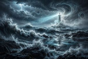 Ghostly Lighthouse Storm Seascape AI image template preview