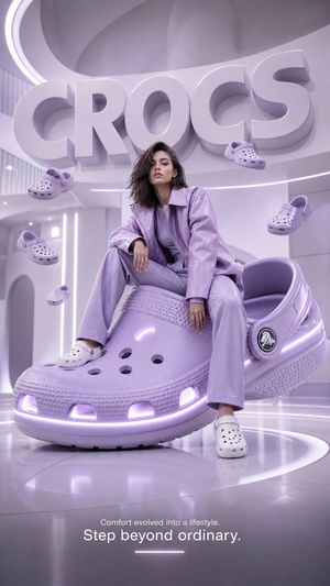 Futuristic Crocs Fashion Advertising Poster AI image template preview