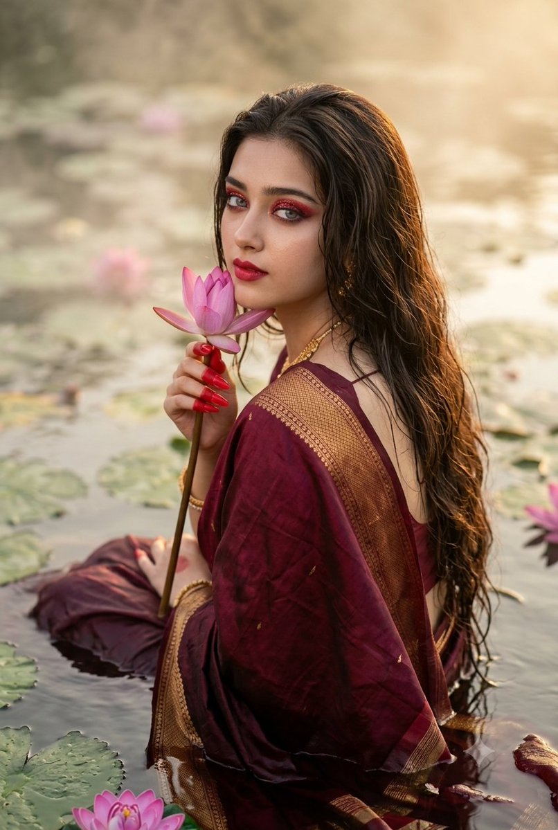 Cinematic South Asian Lotus Portrait