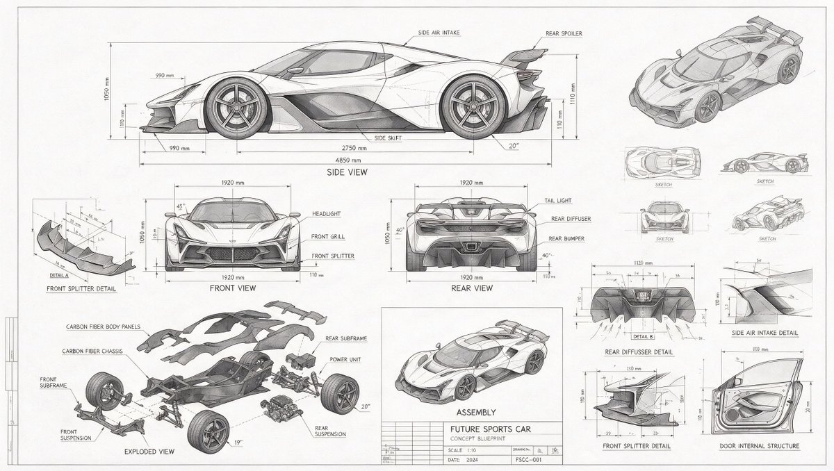 Futuristic Sports Car Blueprint