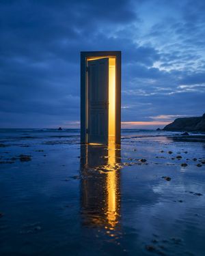 Golden Door on Twilight Beach AI image template preview
