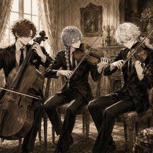 Sepia Anime Chamber Trio AI image template preview