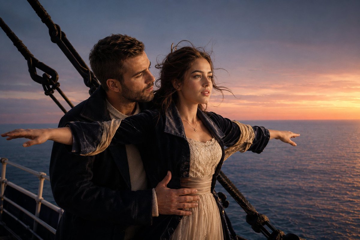 Romantic Ocean Liner Sunset Scene
