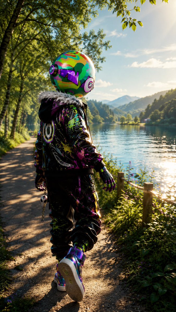 Neon Robot Walker by Mountain Lake