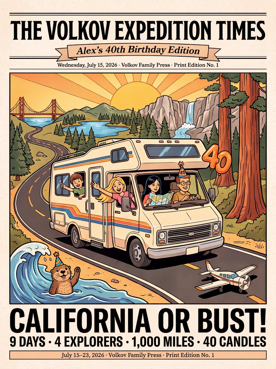 Vintage Family Road Trip Newspaper Poster