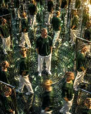 Surreal Mirror Clone Editorial — Use the uploaded reference image as the ABSOLUTE IDENTITY REFERENCE. Preserve the exact same face, f…
