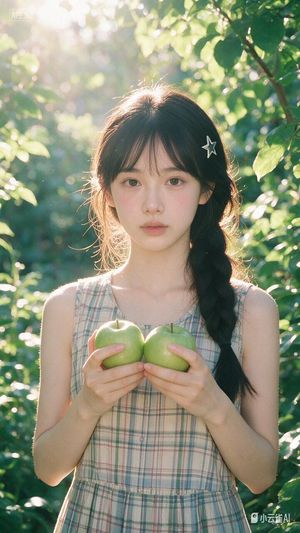 Sunlit Orchard Girl With Apples AI image template preview