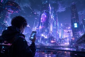 Cyberpunk Megacity Hacker Scene — Create a cinematic cyberpunk key visual for a social media banner or concept-art poster, showing {argument name="character nam