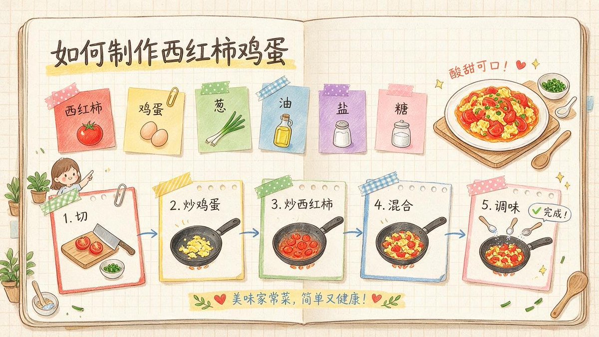 Hand-Drawn Tomato Egg Recipe Infographic