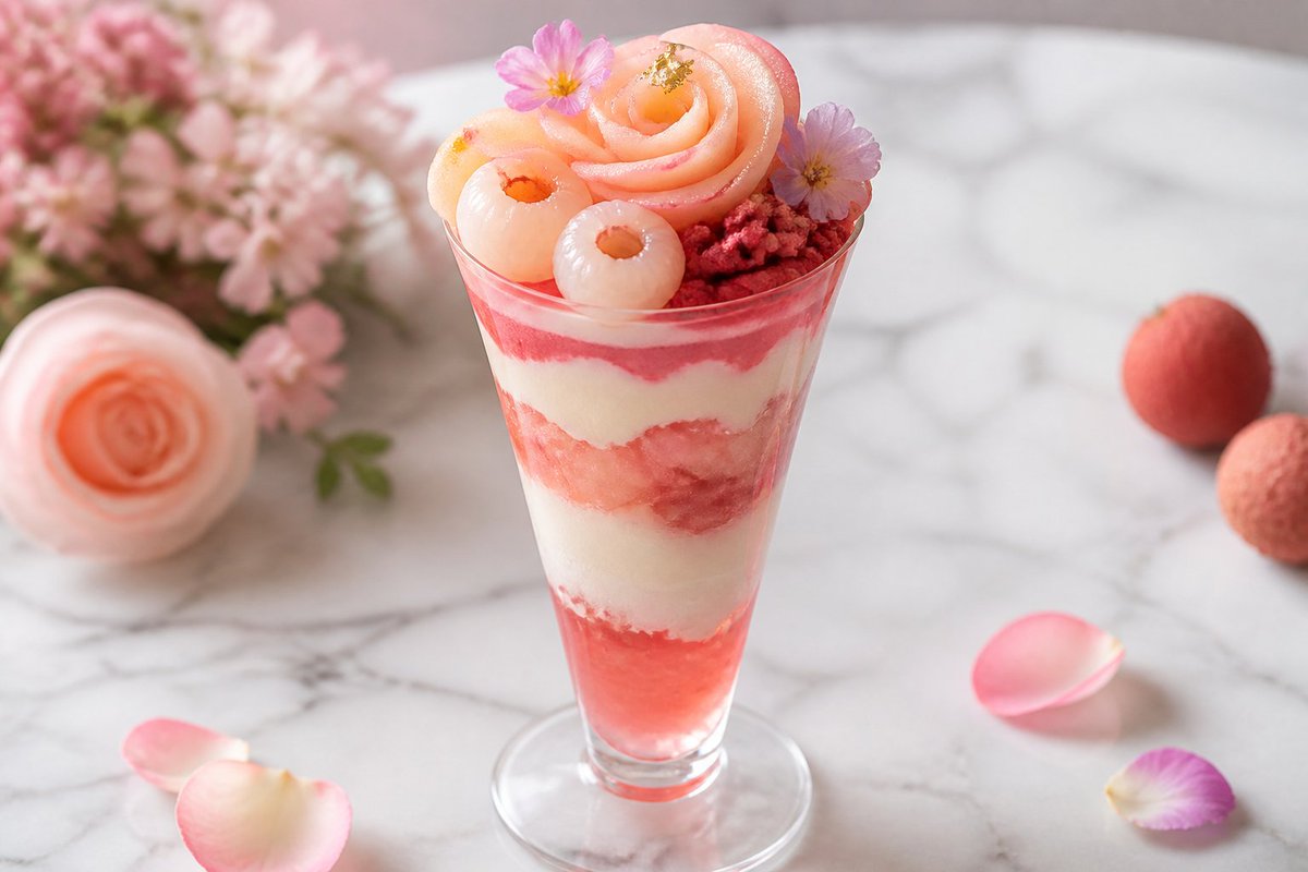 Pastel Peach Lychee Rose Parfait