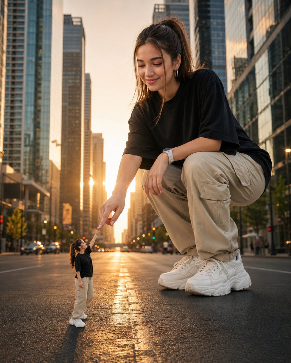 Giant Woman Forced Perspective Street Photo