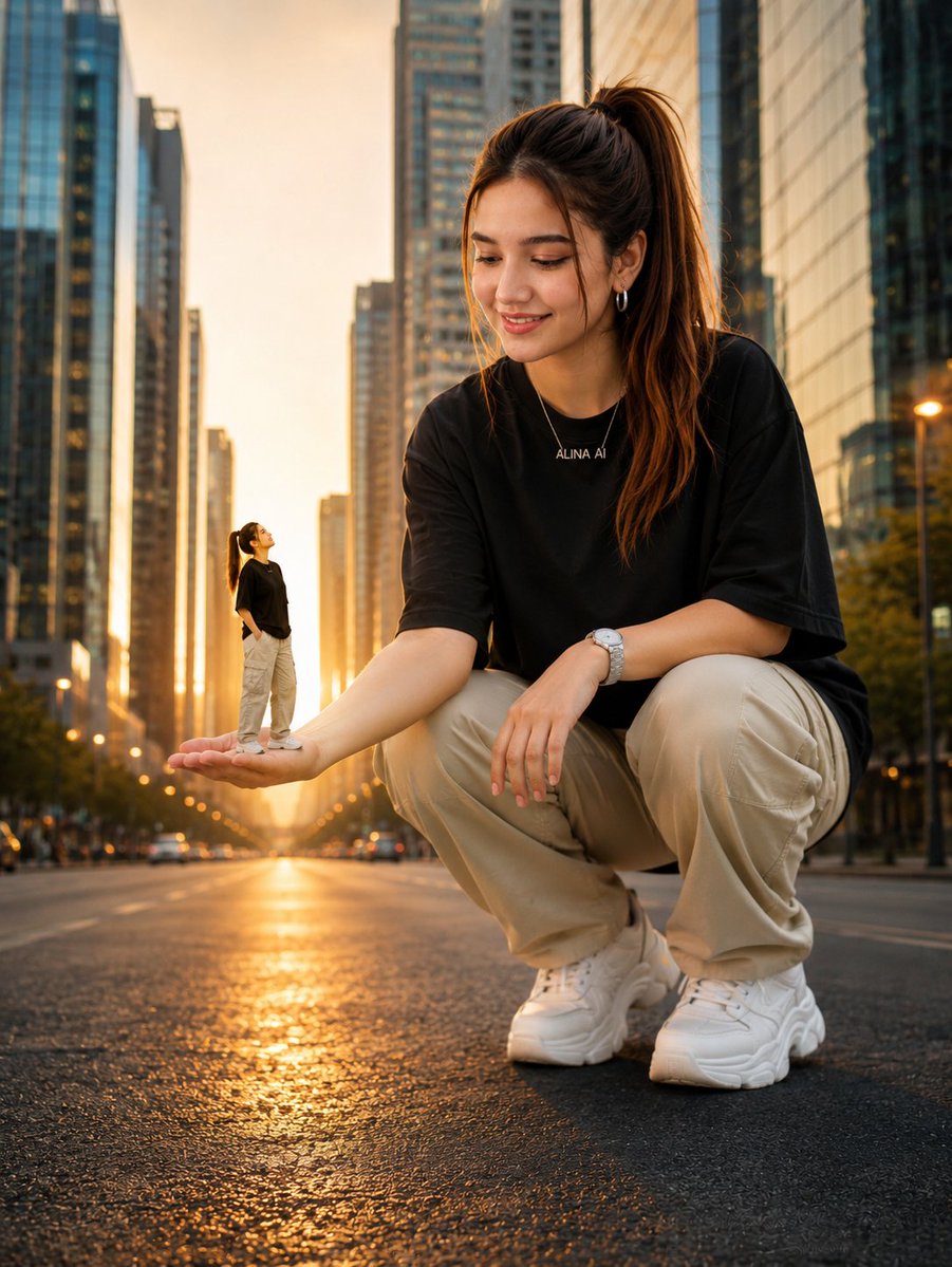 Giant Woman Forced Perspective Street Photo example 2