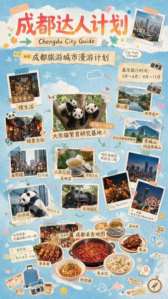 Chengdu Scrapbook Travel Guide Poster