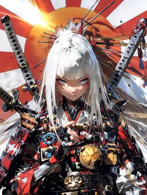 Futuristic Samurai Girl Anime Illustration AI image template preview