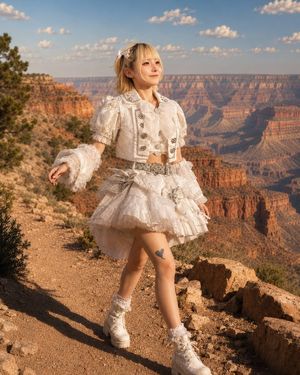 Character in Grand Canyon Scene — この子が、{argument name="場所" default="アメリカのグランドキャニオン"}を歩いてるシーンの画像を出力してください。