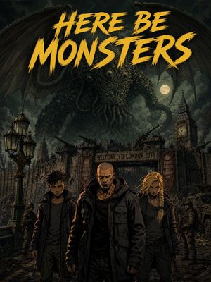 Here Be Monsters London Poster — Goal: Create a dark animated graphic-novel movie poster for {argument name="title text" default="HER…
