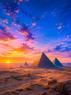 Sunset Geese Over Giza Pyramids AI image template preview
