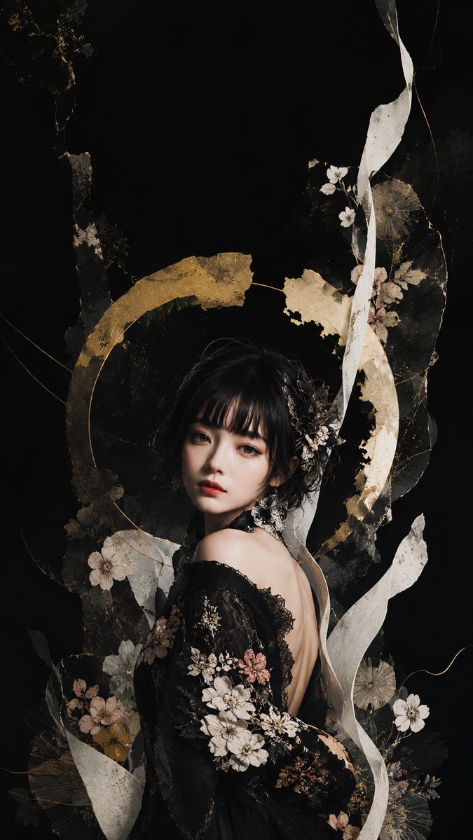 Dark Floral Kimono Portrait example 2