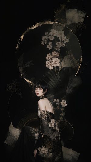 Dark Floral Kimono Portrait AI image template preview