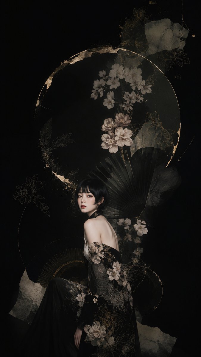 Dark Floral Kimono Portrait