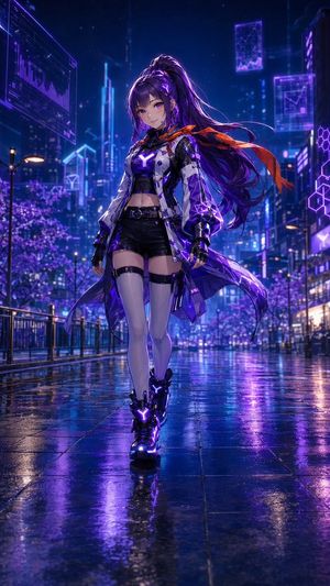Cyberpunk Anime Heroine in Neon Rain AI image template preview