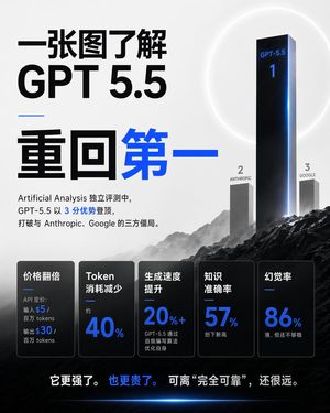 Chinese GPT 5.5 Benchmark Infographic — Goal: Create a square 1:1 Chinese tech-news infographic poster explaining {argument name="topic" def…